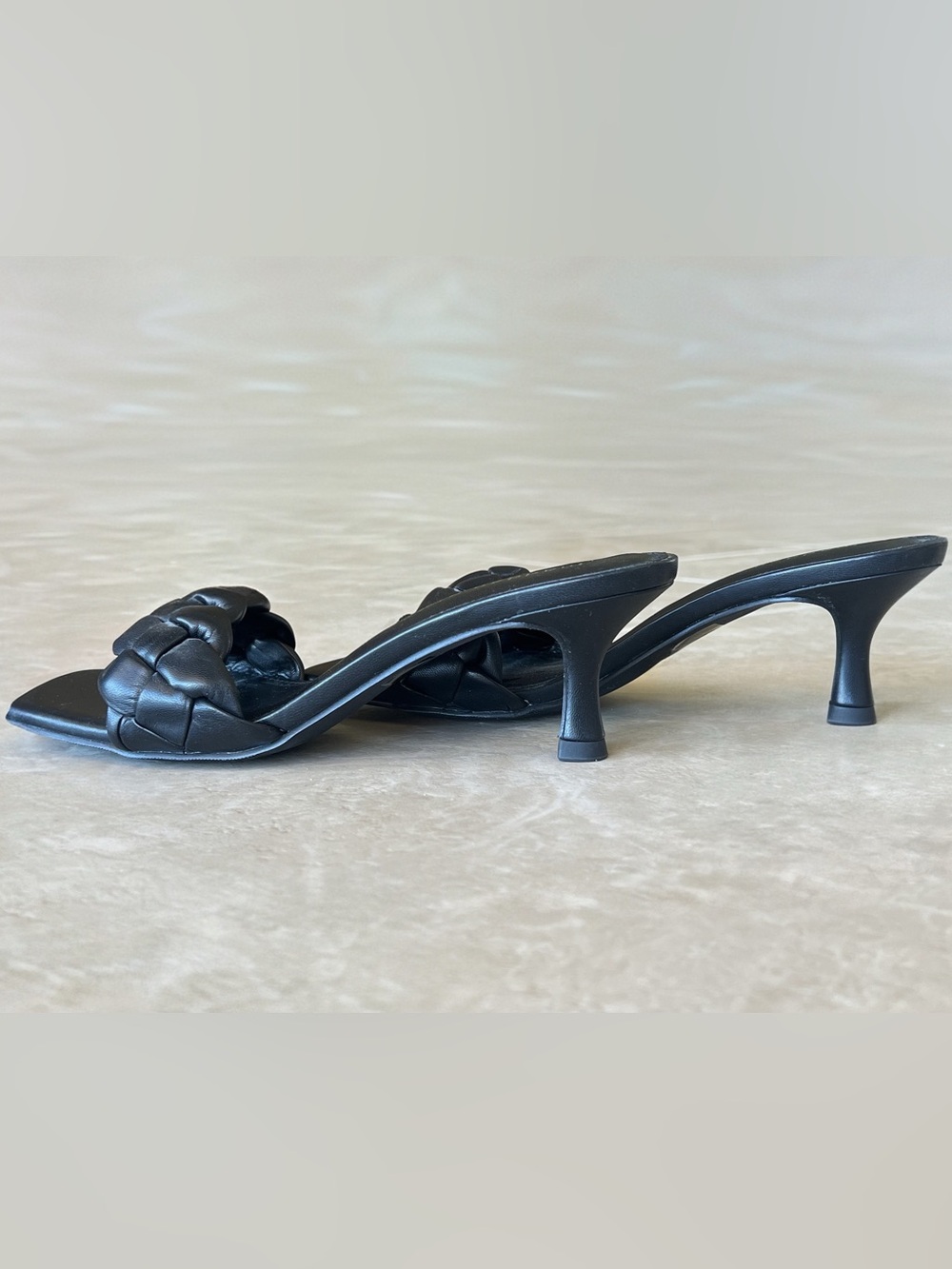 Madden Girl Black Braided Mule Heels Square Toe Kitten Heel Sandals Size 8 - Picture 2 of 5